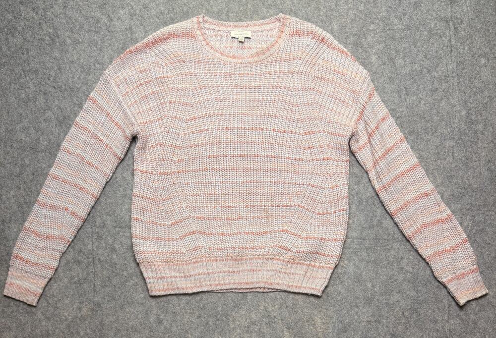 Lucky Brand Pullover Sweater Womens Large Pink Orange Knit Crew Neck Long Sleeve